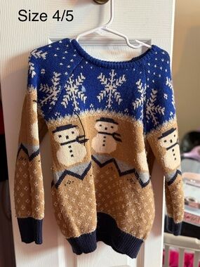 Blue & Tan Snowman Holiday Knit Sweater
